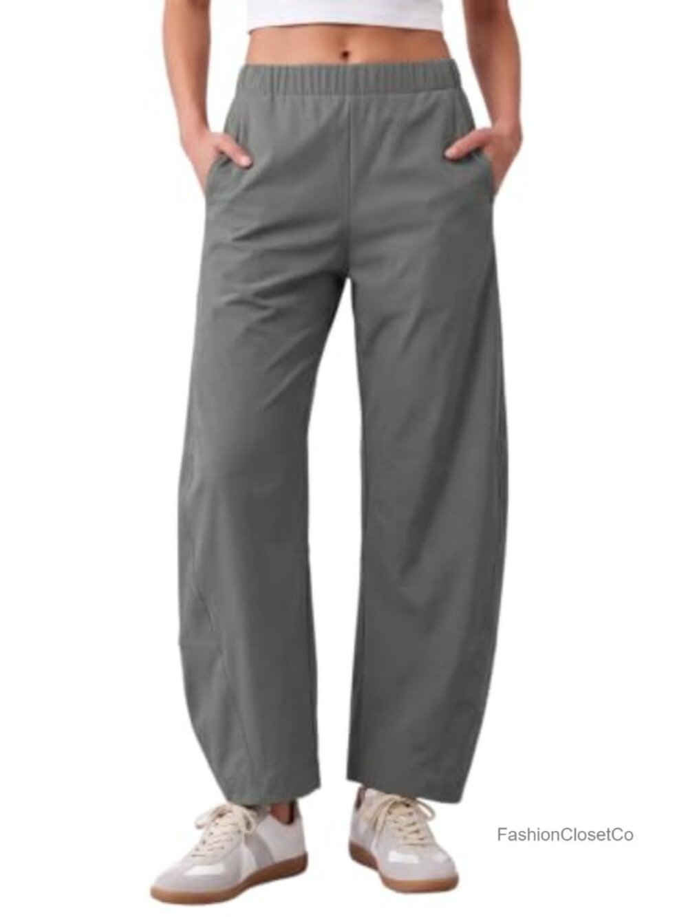 Womens Wide Leg Pants Elastic Waist Baggy Work Trousers 90% Polyester 10%